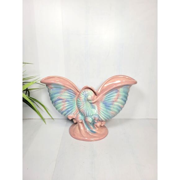 Vintage Royal Haeger Double Nautilus Shell Vase, Pink and Turquoise Planter R322 - Picture 1 of 6